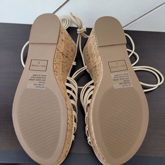 NEW Sun Stone Womens Tillyy Lace-Up Wedge  Eggshell 9M Cork Sandals - Picture 6 of 8